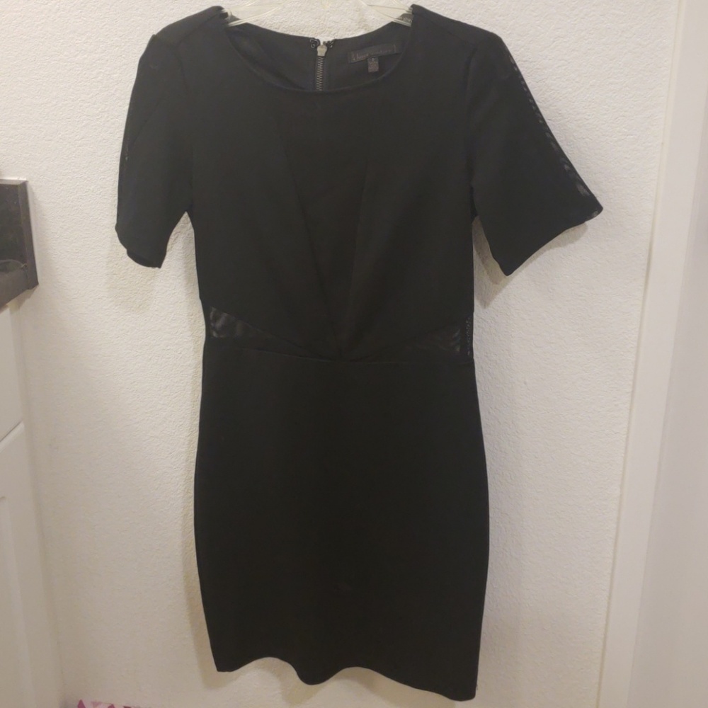 Black mini dress with mesh inserts